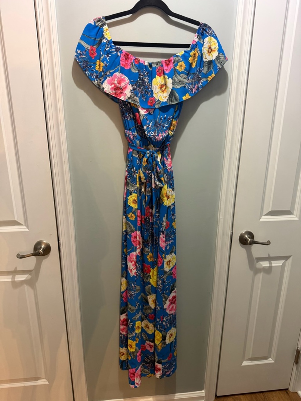 Express Blue Floral Off the Shoulder Maxi Dress Like New